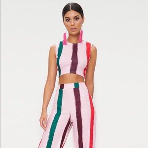 Light Pink Multi Thick Stripe Wide Leg 2 piece set